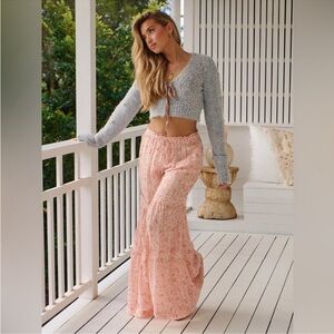 Free People Light Pink Floral Wide Leg Pants